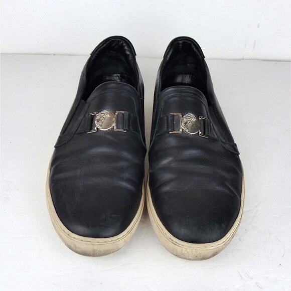 Versace Collection Loafer Sneakers Men 12, 45 Black Leather Slip On Medusa Coin - Picture 5 of 16